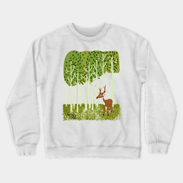 Deer in birch forest Crewneck Sweatshirt by Aurealis